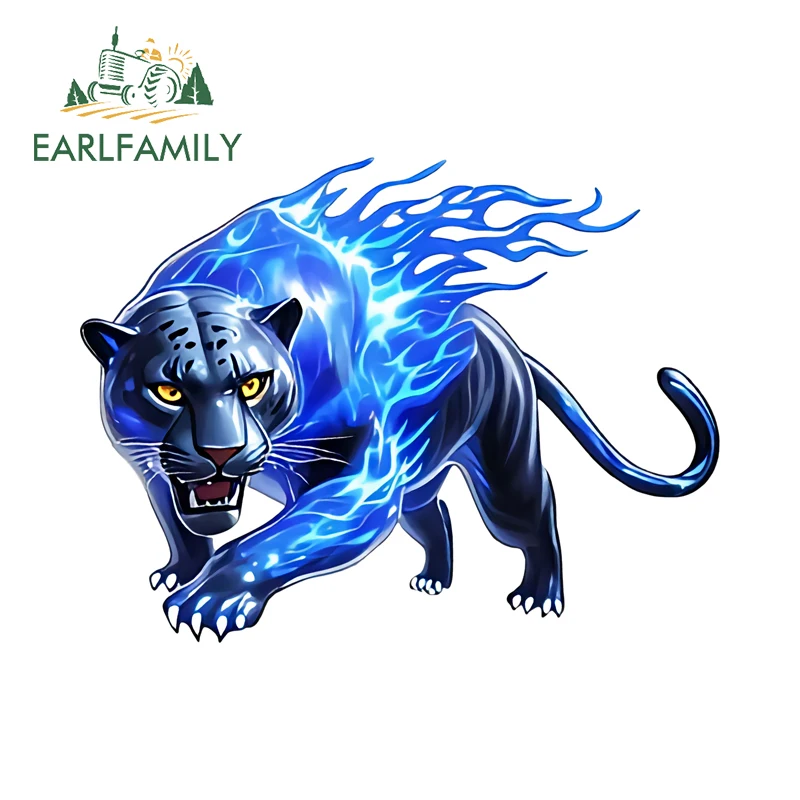 EARLFAMILY Blue Flame Cheetah Pattern Leopard Stickers Waterproof for Scooter Body Front Fairing Vinyl Decals JDM Decoration