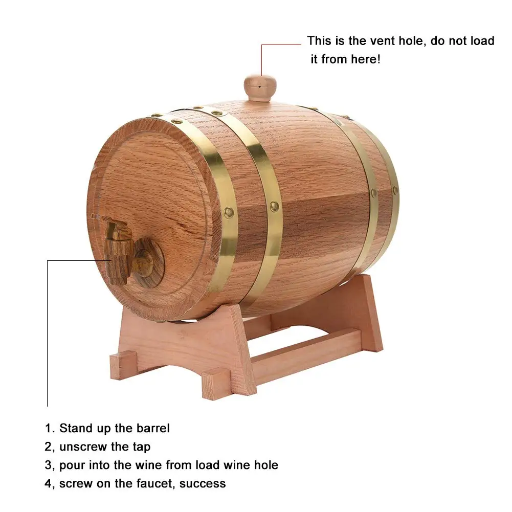 3L Vintage Wood Oak Timber Wine Barrel Dispenser for Whiskey Bourbon Tequila