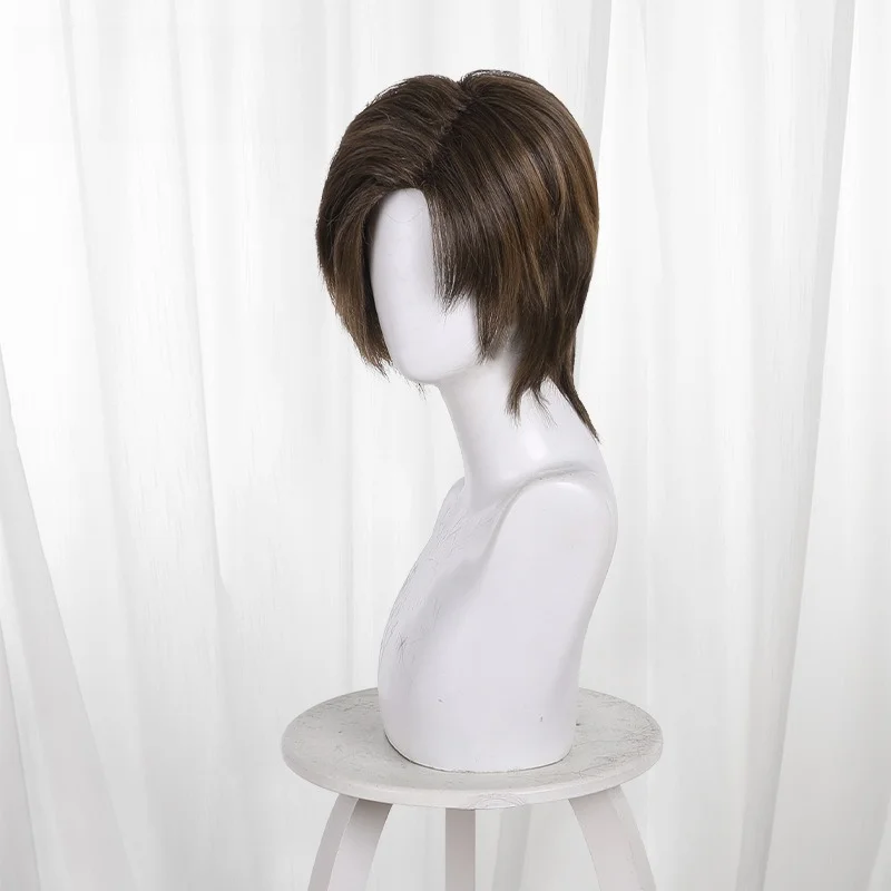 Requiem Leon Cosplay Wig Brown Ombre Side Part Layered Short Hair Halloween Game Comic Con Heat Resistant Synthetic Wig