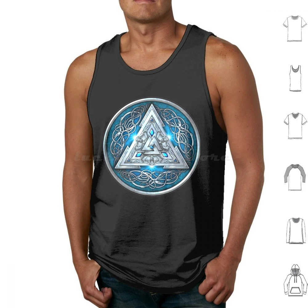 Norse Triskele Valknut Shield In Silver And Sea Blue Tank Tops Print Cotton Dragon Norse Viking Knotwork Norse