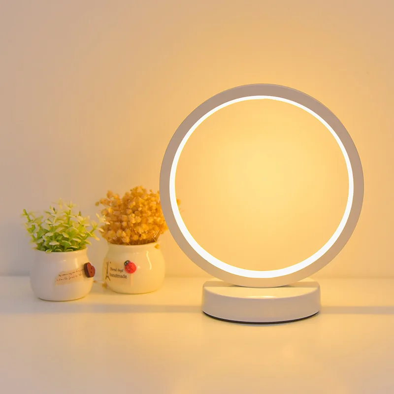 Lámpara de mesita de noche creativa para dormitorio, lámparas de noche modernas simples, lámpara de mesa LED redonda para dormir, lámpara de mesa de decoración regulable, 30CM