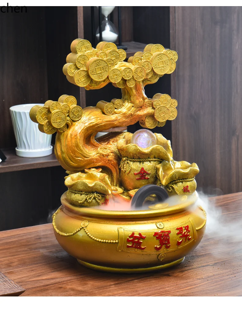 HXL Flowing Water Ornament Lucky Gourd Desktop Fountain Living Room Decoration Office