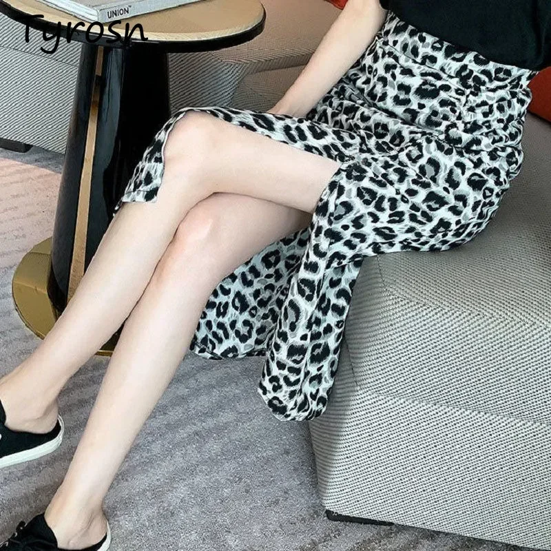 

Skirts Women Leopard Design Sexy Simple All-match Leisure Fashion Daily A-line Korean Style Empire Mature High Street Vintage