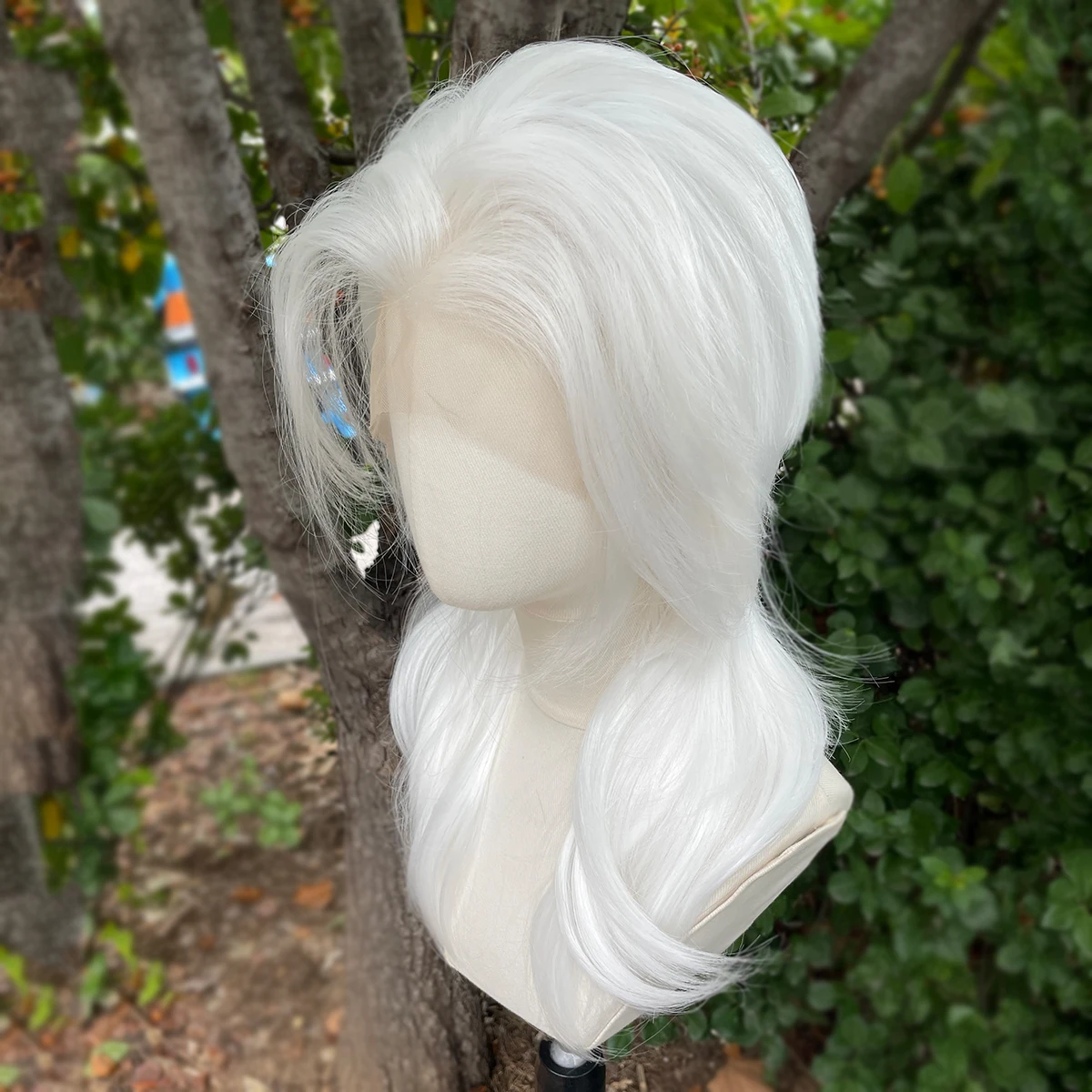 Peak Style Weiße 13x4 synthetische Lace-Front-Perücken für Frauen, Cosplay, schulterlang, kurze, lockige synthetische Perücken, Schichten, Pferdeschwänze – Detail 3