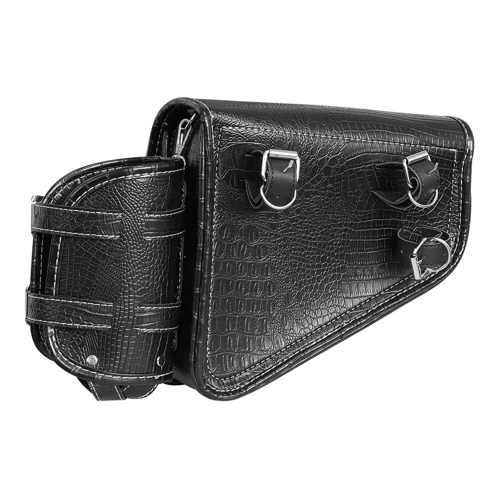 Universal Motorcycle Luxury Black Crocodile Pattern Plastic Buckle Storage Tool Pouch Saddle Bag Luggage Bags Left/Right Side