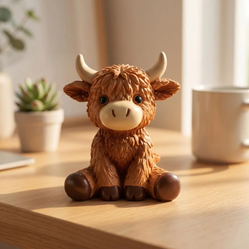 

2pcs Highland Cow Figurine Large And Mini Handcrafted Ornament Cute Table Desk Display Gift For Women Kids Christmas