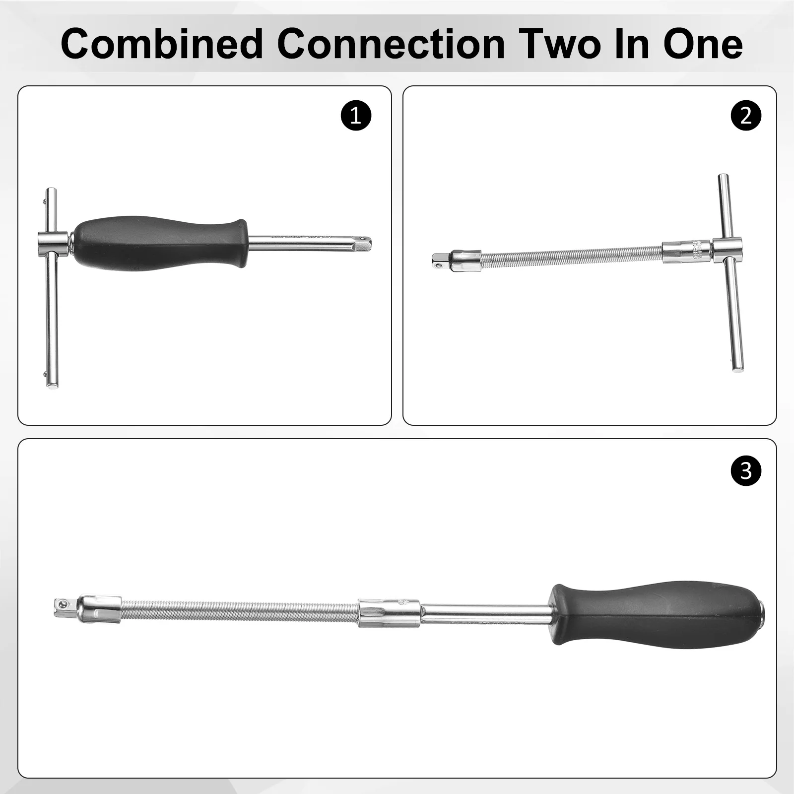 2pcs Set 1/4" Drive Spinner Handle CR-V Drive Socket Set with Drive Spring Flexible Socket Extension Bar for Ratchet Driver
