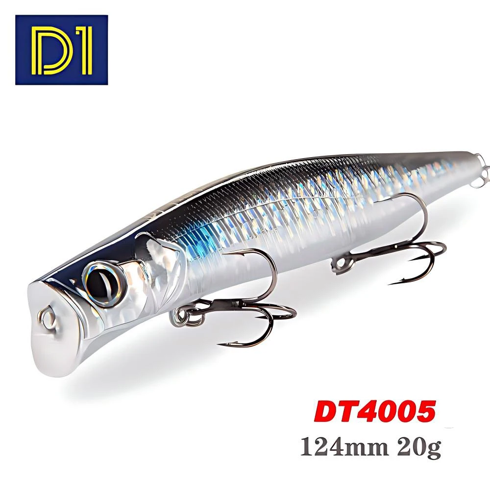 Iscas de Pesca Flutuantes e de Superfície D1 Poppers 124mm 20g Iscas Duras para Água Salgada Wobblers para Robalo e Peixes de Água Doce Equipamento de Pesca DT4005