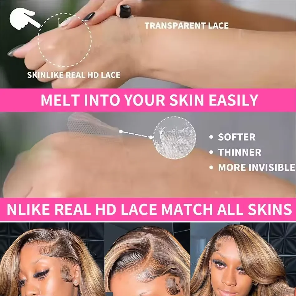 Body Wave 4/27 Honey Blonde 40 Inch lace Front Wig Human Hair HD lace Frontal Wig 13x6 Highlight Body Wave Wig Human Hair image 3
