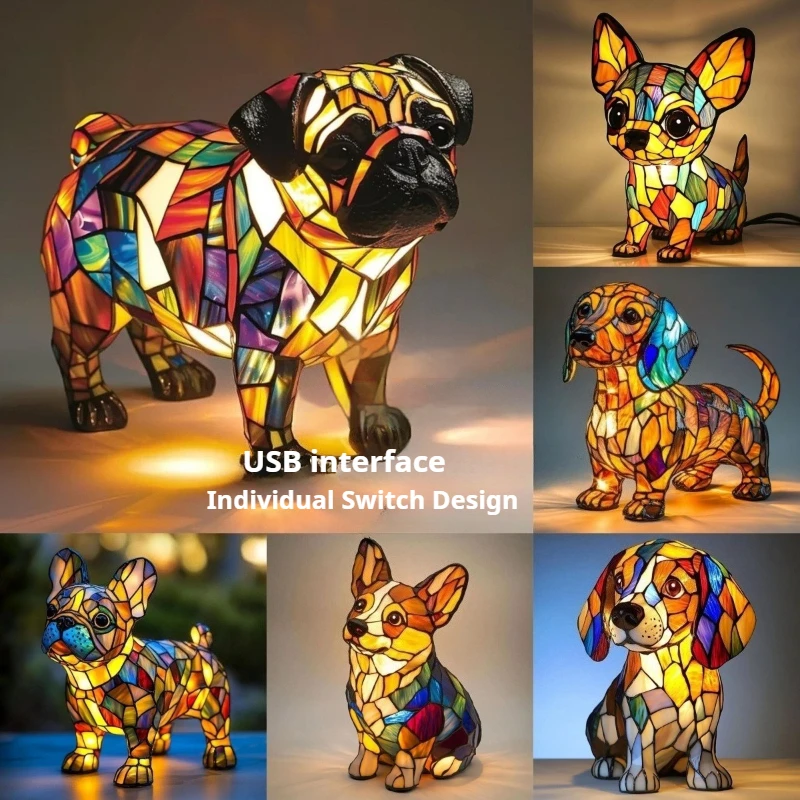 New pet series resin ornaments LED art animal statues creative home desktop decoration