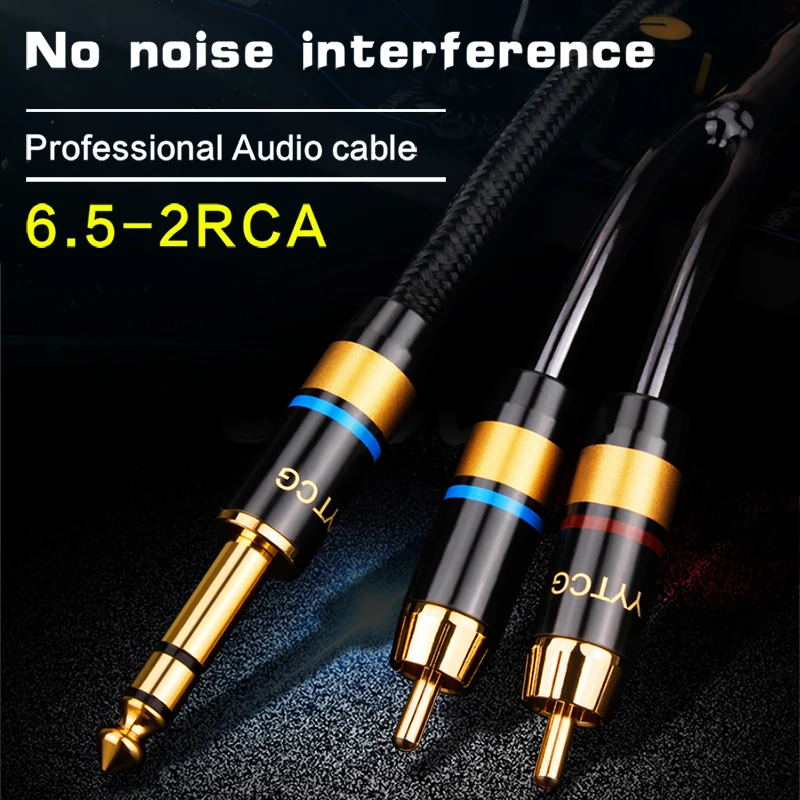 Hot Professional  Hifi 6.5 to Double Lotus Audio Cable 6.5mm to 2rca For Mixing Console Power Amplifier Audio Electronic Organ