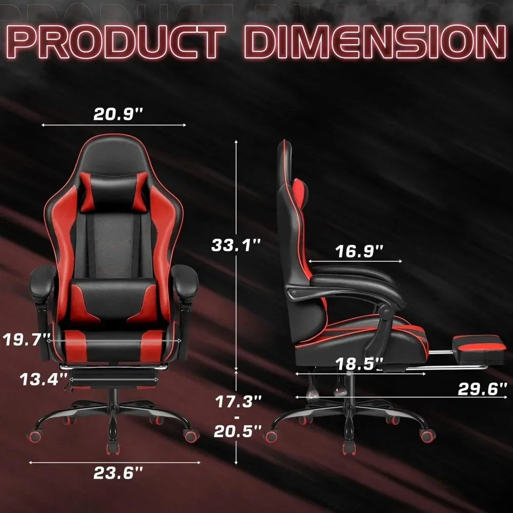 Silla para juegos con reposapiés y soporte lumbar para masaje, sillas ergonómicas para ordenador, altura ajustable con giratorio para mar