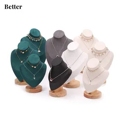 Jewelry Bust with Wooden Base Display Holder Stand Display Necklace Mannequin Model for Bedroom Retail Stores Countertop Shows