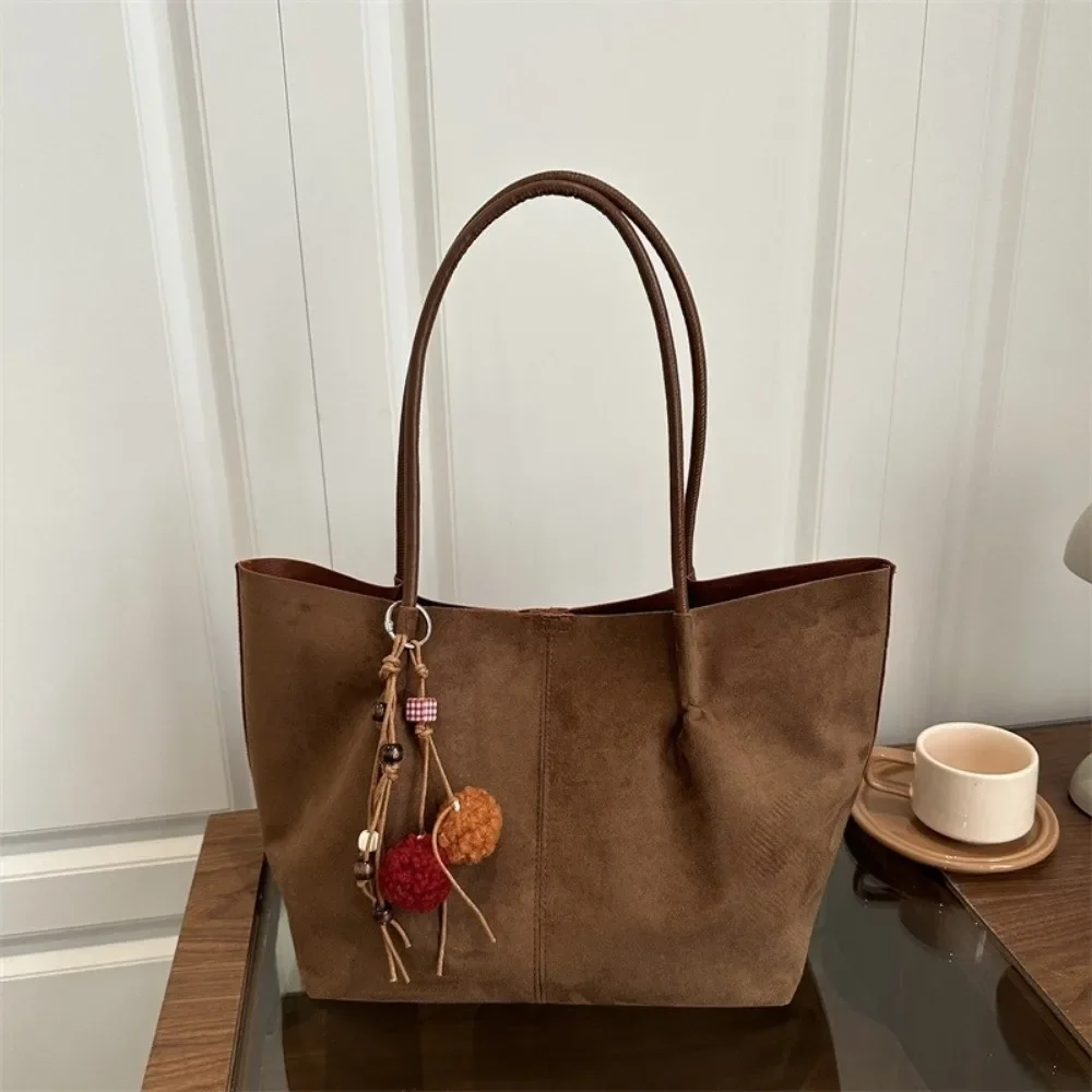 

Vintage Suede Shoulder Bag Solid Color Large Capacity Shopper Handbag Lightweight Comfortable Underarm Bag Women
