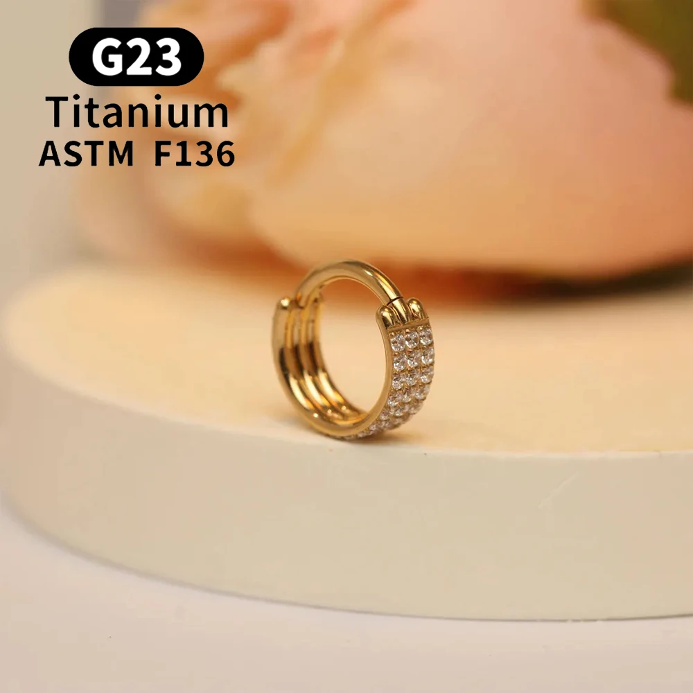 ASTM F136 Titanium 16G Hinged Nose Ring CZ Septum Clicker Cartilage Hoop Earrings Tragus Rook Daith Conch Helix Piercing Jewelry