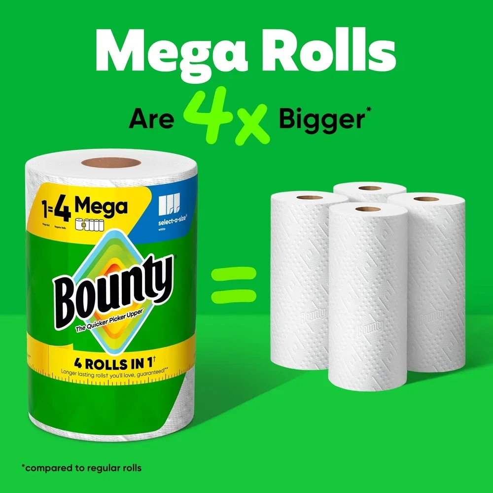 مناشف ورقية من Mega Rolls Select-A-Size، نسيج ماسي متين فائق الامتصاص، يلتقط بسرعة، مهام منزلية مثالية