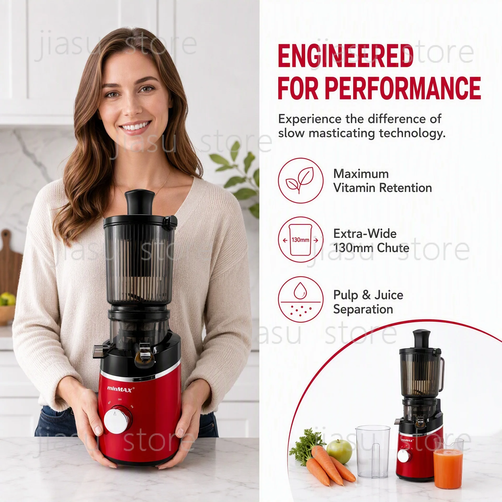 Slow Cold Press Juicer 13cm Large Chute,450W Reverse Juice Pulp Separation Fruit Maker