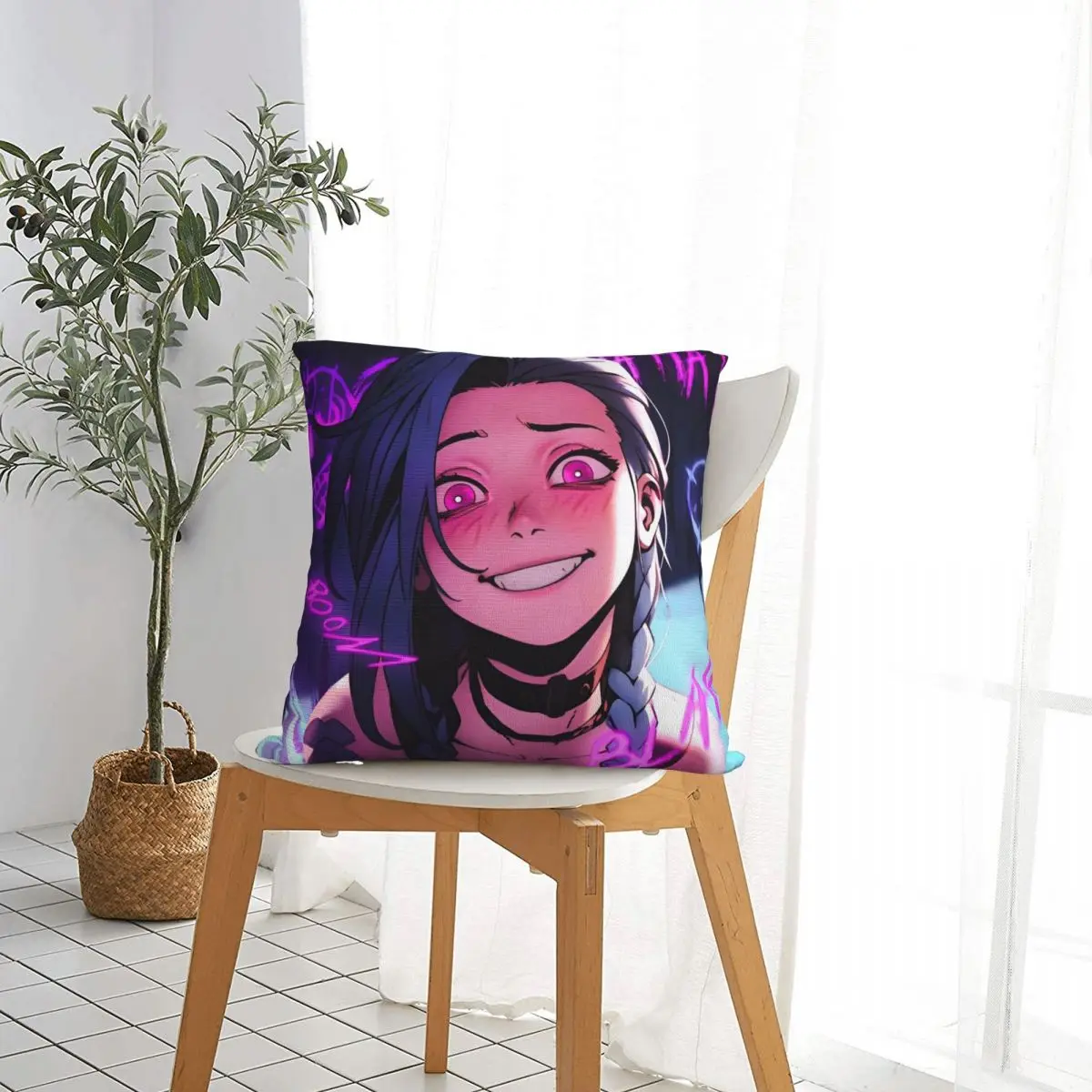 Arcane Cute Jinx Arcane Pillow Case Action Fantasy Cushion Cover Novelty Polyester Decor Throw Pillow Case Cover for Home