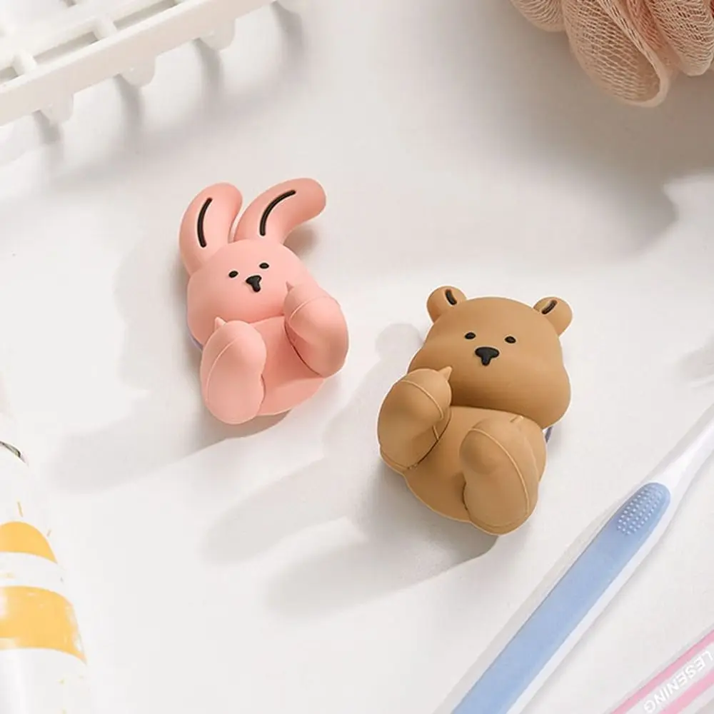 Cartoon Rabbit Bear Toothbrush Holder Wall-mounted Suction Cup Silicone Hook Sundries Storage Rack for Bathroom Accessories