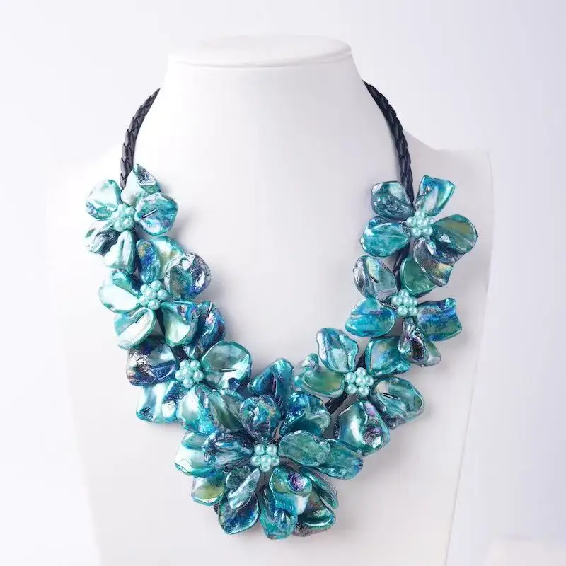 WOW!   blue shell flowers necklace nature 48cm nature FPPJ wholesale