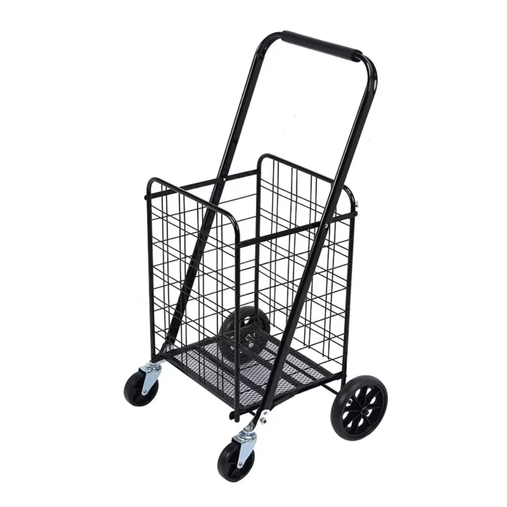 Foldable Large Shopping Cart Grocery Market Trolly Portable Shopping Trolley Market Grocery Kereta Troli Pasar Black