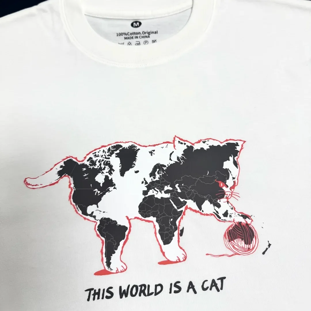 World Is a  Playing Creative Print Unisex Short Sleeve T-Shirt Cotton Summer Casual Wear for Couples Breathable Comfortable