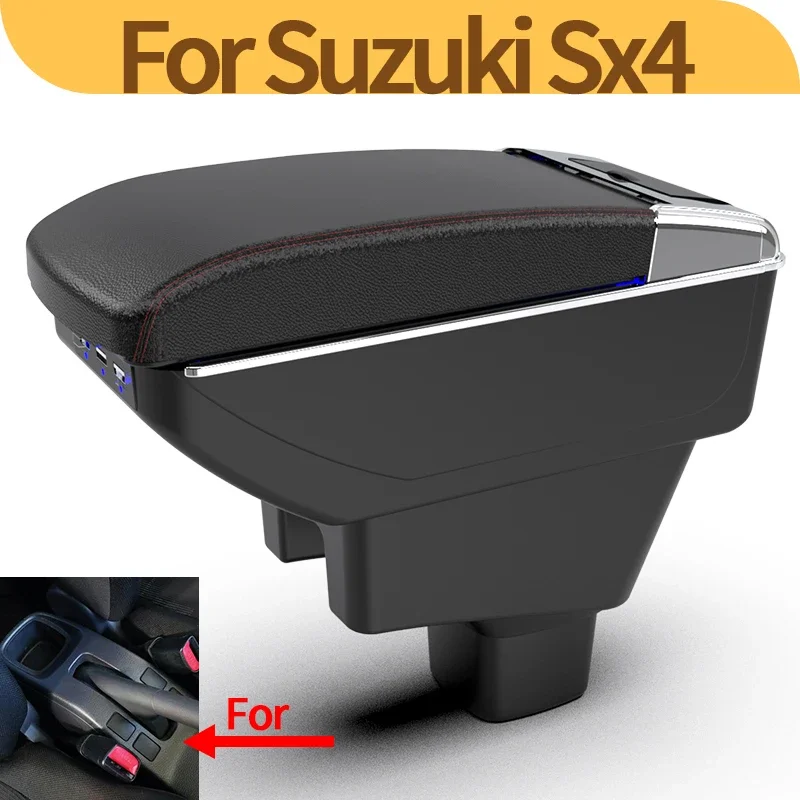 

Для Suzuki SX4 модификация центральной консоли салона автомобиля, поднятый подлокотник, двухслойный ящик для хранения, автомобильные аксессуары, USB подстаканник