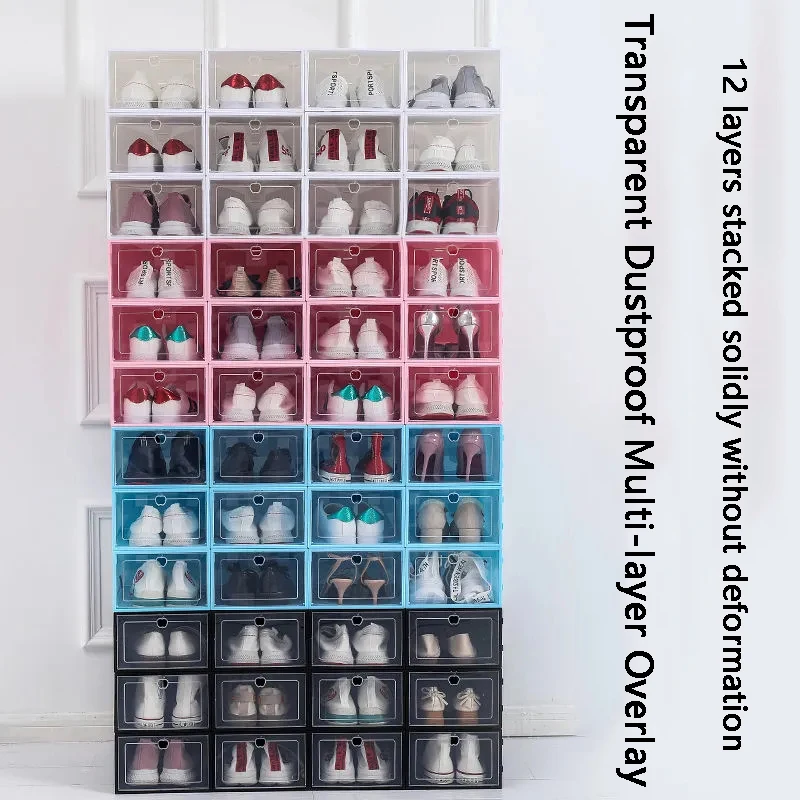 10Pcs/Set Transparent Shoe Box Shoes Organizers Plastic Thickened Foldable Dustproof Storage Box Shoe Cabinet