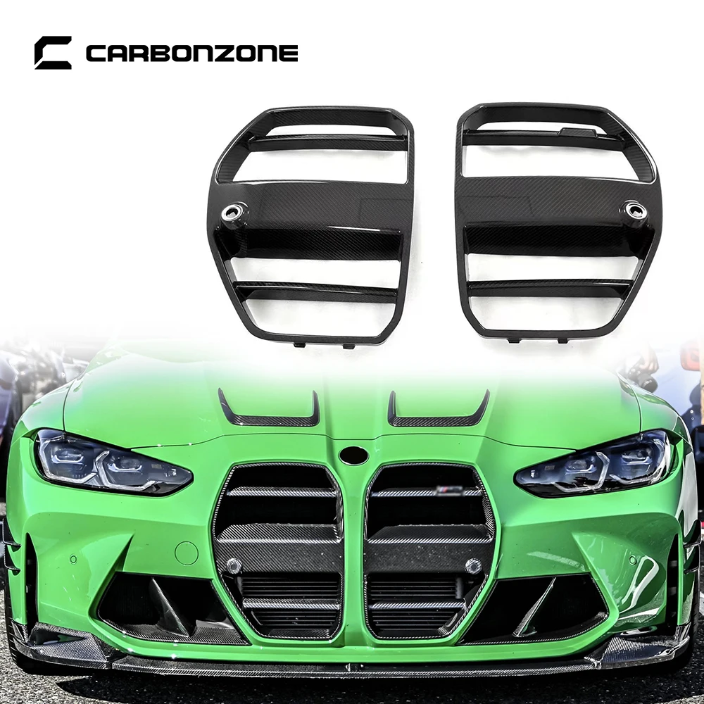 V Style Real Carbon Fiber Front Bumper Grille for BMW M3 G80 M4 G82 Racing Kidney Grilles Air Intake Car Accessories