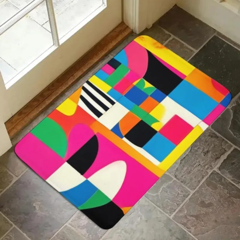 

1PC Abstract Geometric Collage Kitchen Rug Non-Slip Door Mat Pop design Bathroom Rug Bath Mat Carpet for Home Sink Laundry Decor