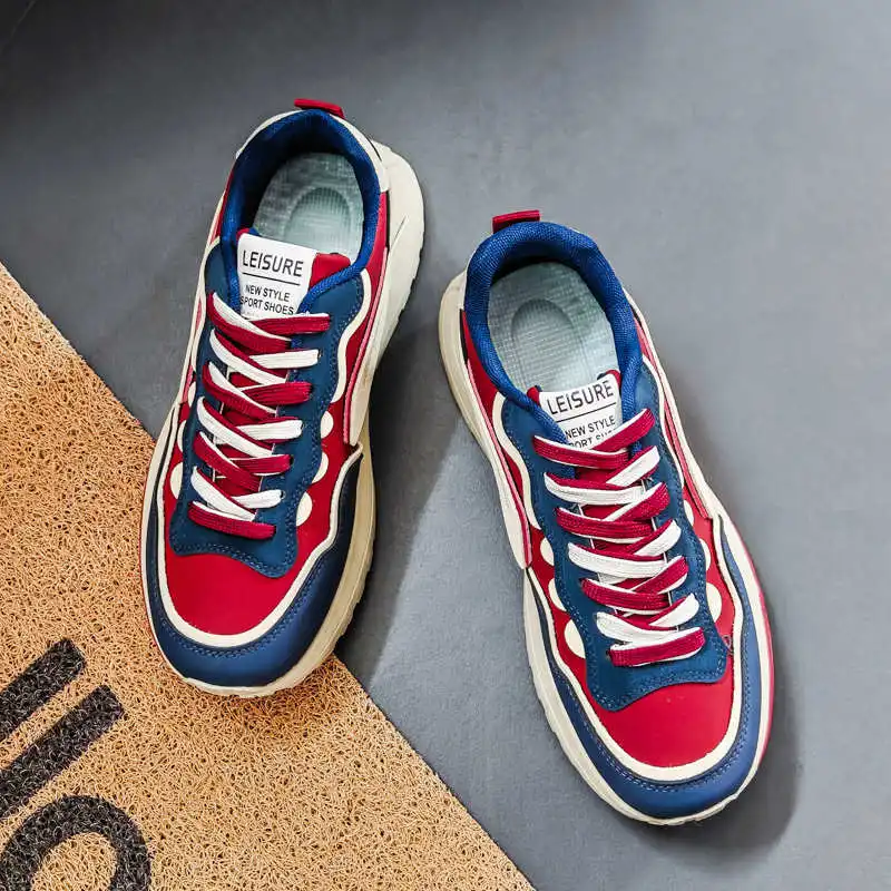 Sneakersy męskie z ekoskóry, tkane, na płaskiej podeszwie, sportowe, przemysłowe, szyte, markowe, modne buty.