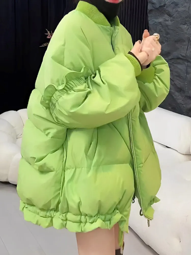 

een Thiened down Cotton Jaet Women's Faionable All-match Winter Coat Korean Sle Loose Fit Long Sve Zipper Closure