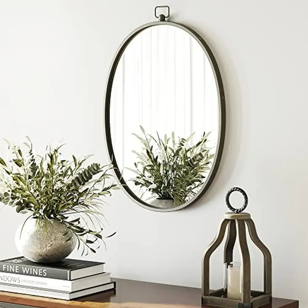 

Circular Desk Mirror Metal Framed Bedroom Decor Grey Iron Oval 24