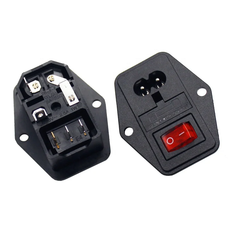 IEC C8 Screw Mounted Fuse Female Socket Plug Adapter LED Rocker Switch Fuse Socket
