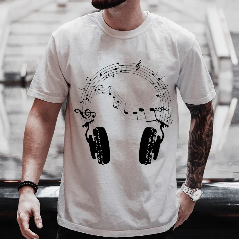 Musical Notes Headphone Print Men T-Shirt Summer Men Tshirts Loose Oversize Tshirt Casual Breathable Short Sleeve Tee Clothing