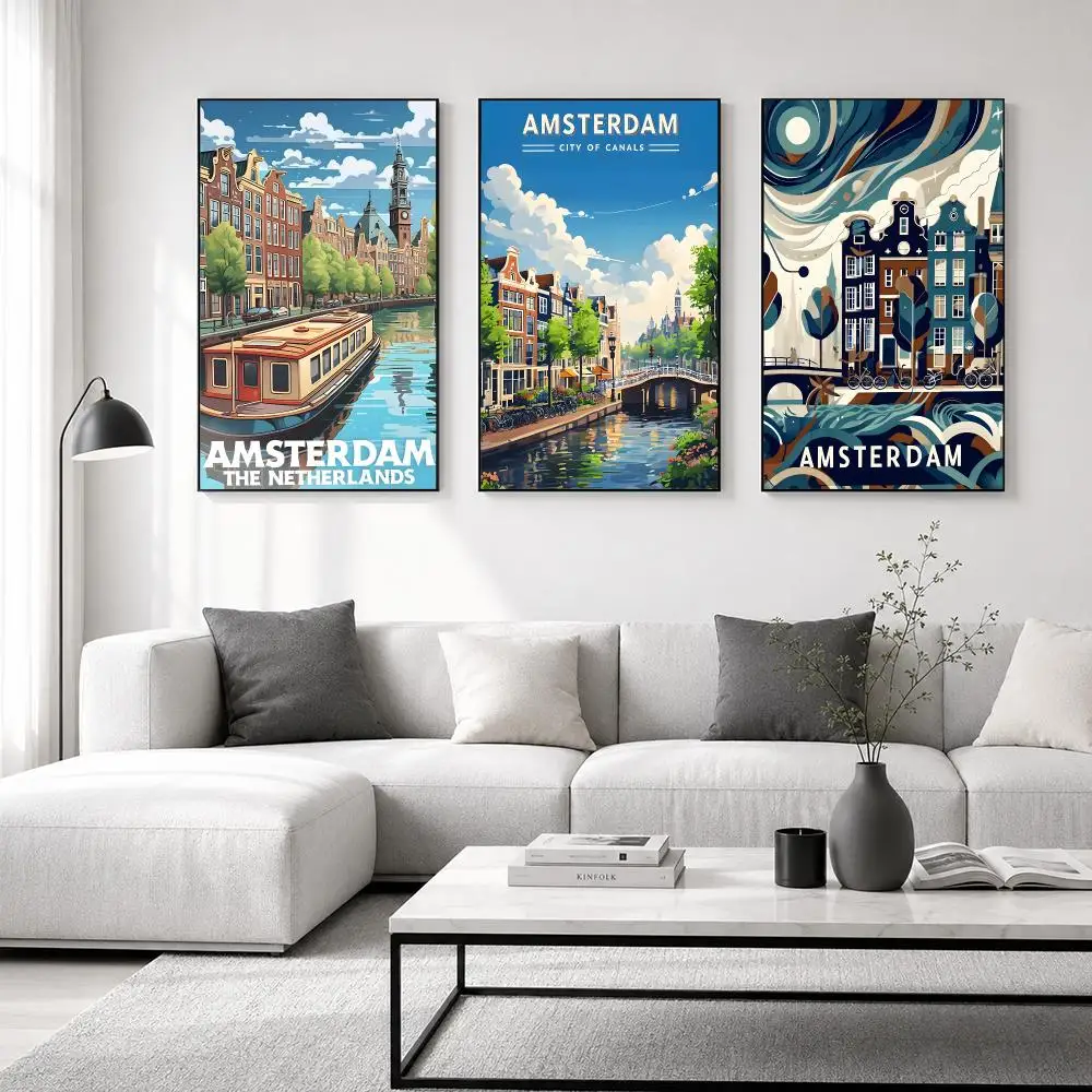Landmark Amsterdam Canal Poster High-quality wall art posters, suitable for home offices, bedrooms, and living rooms.