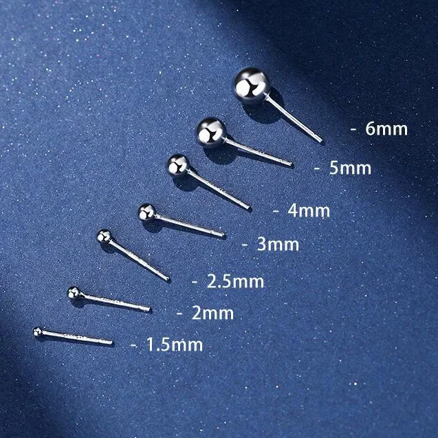 INZATT Real 925 Sterling Silver 2/3/4/5/6mm Bead Stud Earrings for Women Classic Fine Jewelry Ear Hole Care Accessories