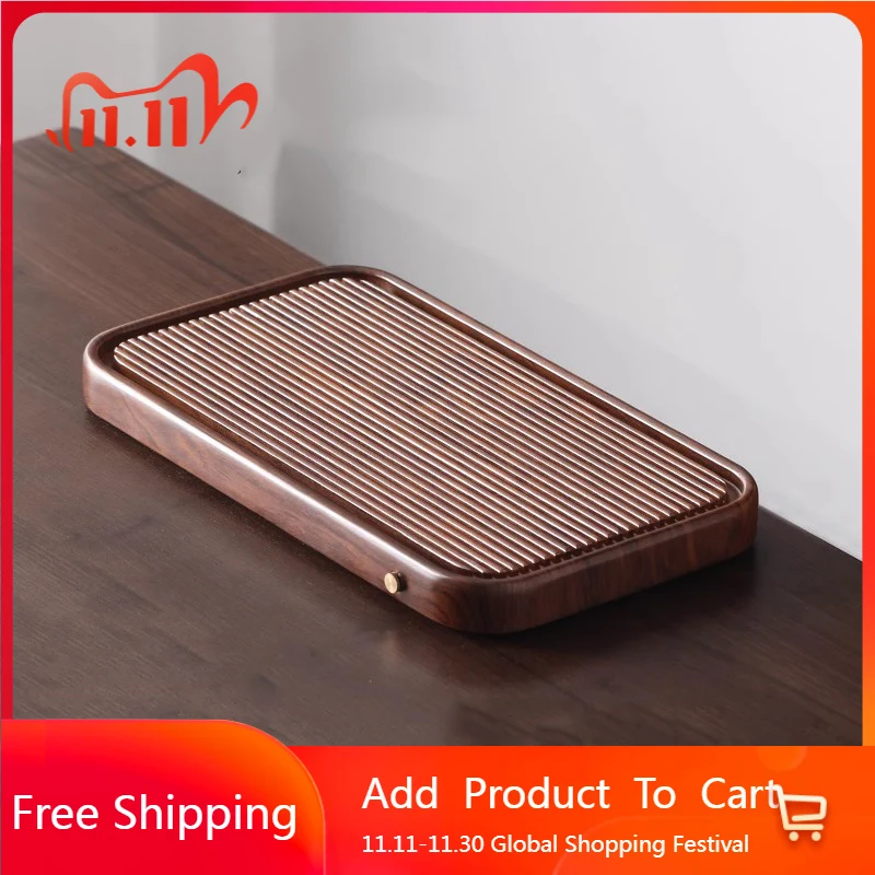 

Bamboo Decorative Tea Tray Serving Pot Accessories Drainage Kitchen Tea Tray Living Room Hospitality Bandeja Madera Teaware