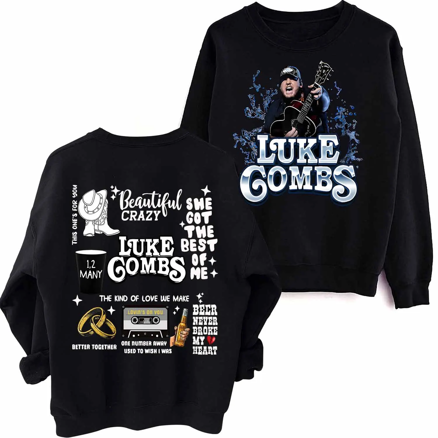 

Luke Combs 2024 Tour Sweatshirt Man Woman Harajuku Round Neck Long Sleeve Oversized Fans Gift