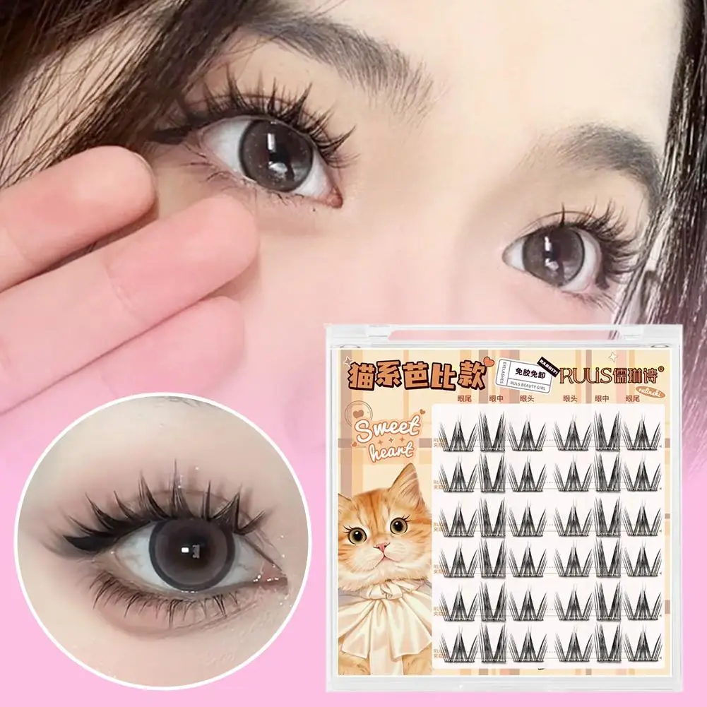 Extensiones de pestañas postizas sin pegamento, pestañas en racimo, extensión de pegamento de pestañas reutilizable, pestañas temáticas de diseño libre falso Animal S L0w5