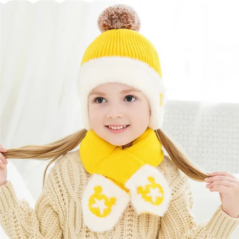 Kids Winter Hat And Scarf Baby Warm Ribbed Kint Hat Set Child 2019 Girls Boys Cotton Lnner Layer Ear Protection Cap Scarves 1-6T