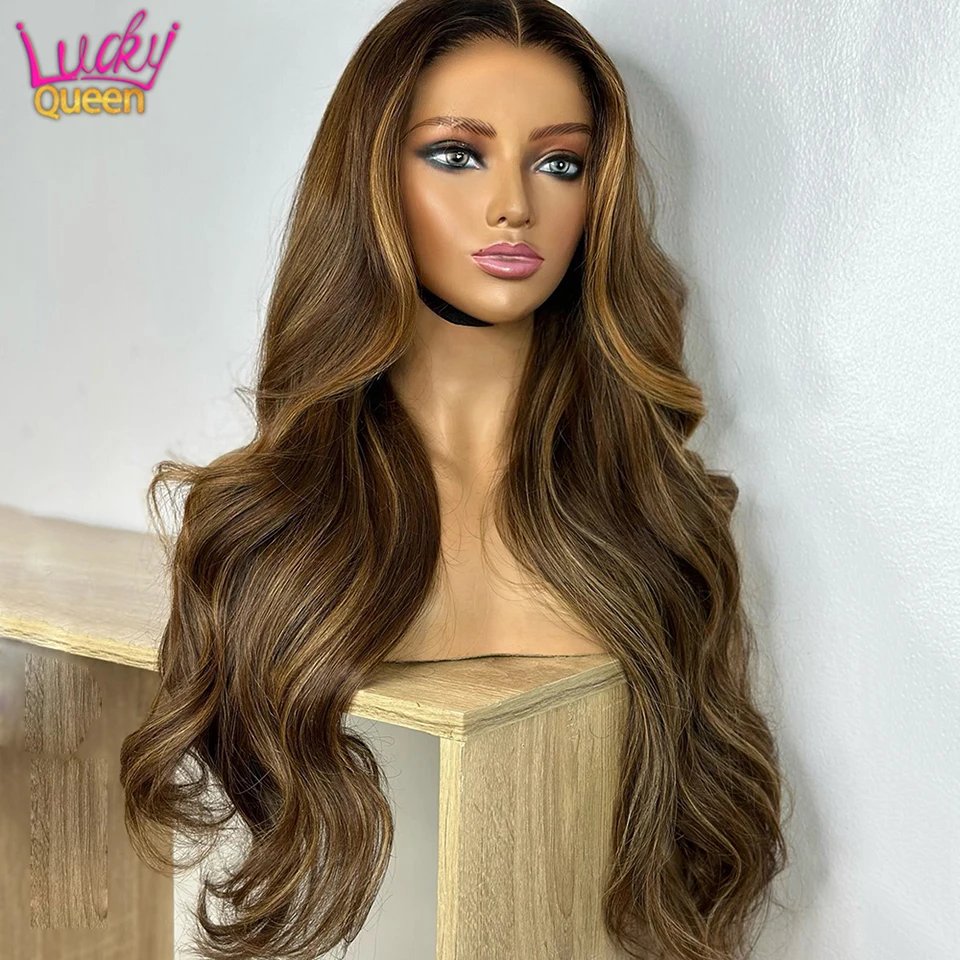 4/27 Highlight 13x4 Body Wave Lace Front Wig Human Hair Pre Plucked With Baby Hair Honey Blonde Wig 180% Density Colored Wigs