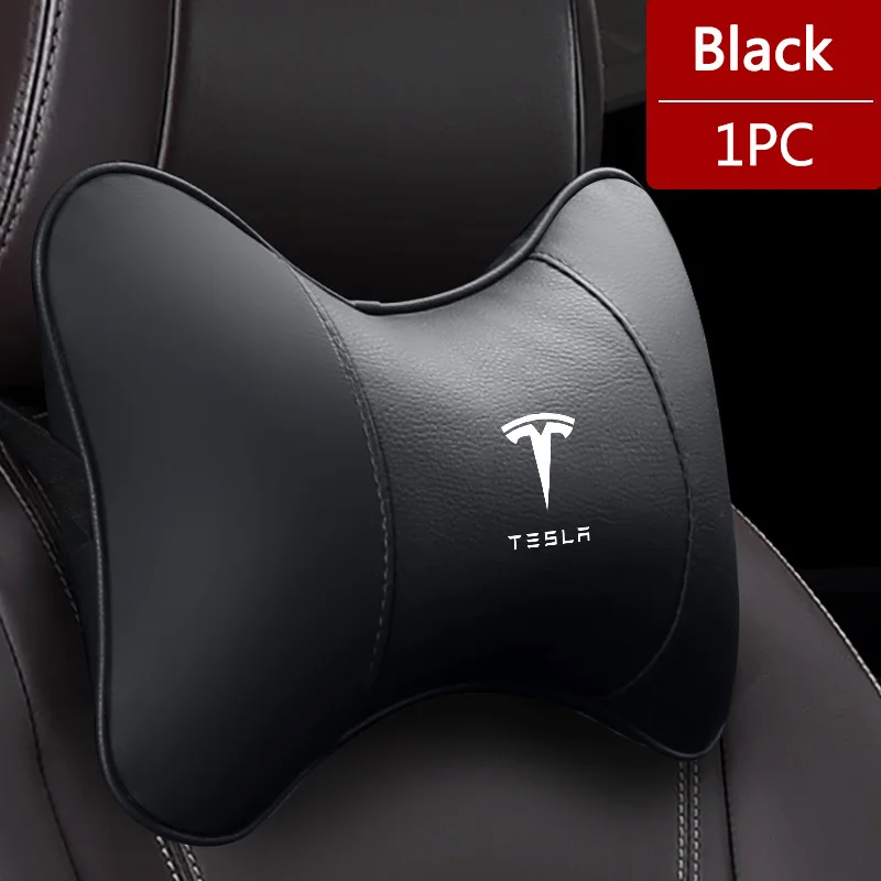 2PCS PU Leather Car Seat Headrest Neck Protector Pillow For Tesla Model 3 Model S X Model Y Roadster SpaceX Interior Accessories