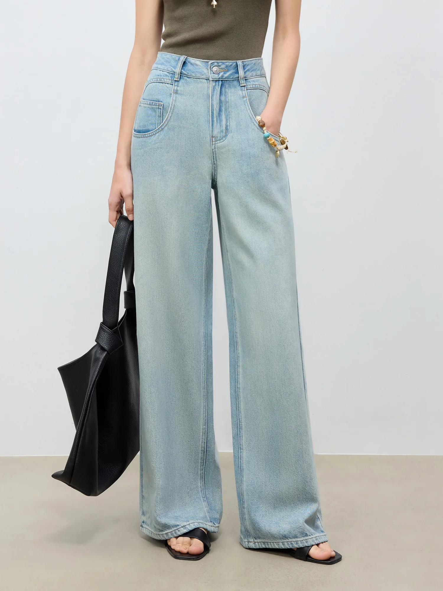 ZIQIAO【Fresh Coast】- Petite Cool Feel Light Color Floor-Length Straight-leg Wide-leg Jeans for Women 2025 New Arrival 25ZQ92020