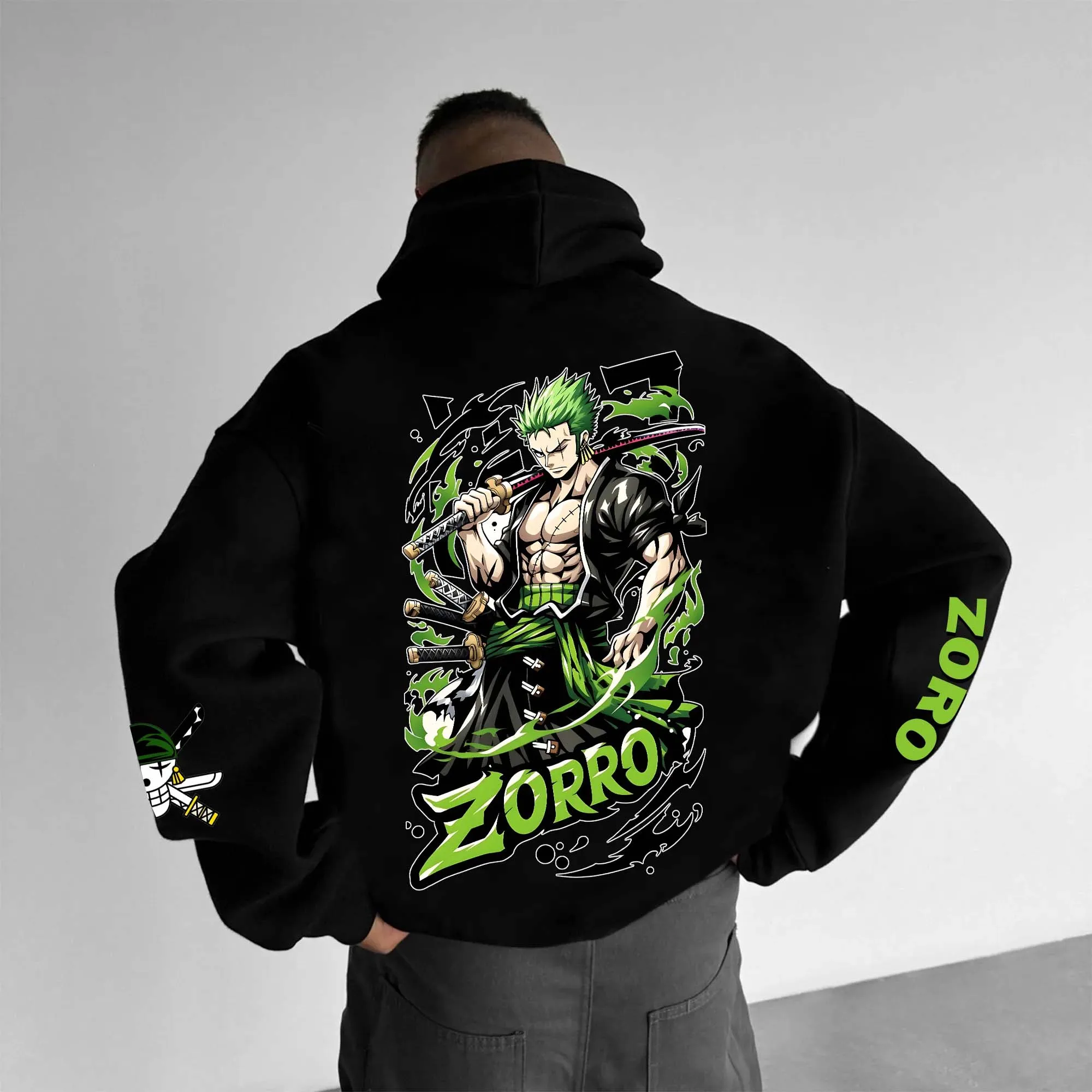 

New Bandai Genuine High Quality ONE PIECE Sauron Printed Cartoon Large Size Men's Hooded Sweater Outdoor Casual Loose Top