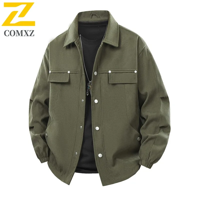 

COMXZ Men Jacket Turndown Collar Solid Color Lightweight Outdoor Travel Hiking Windproof Jackets Trendy Jackets Streetwear