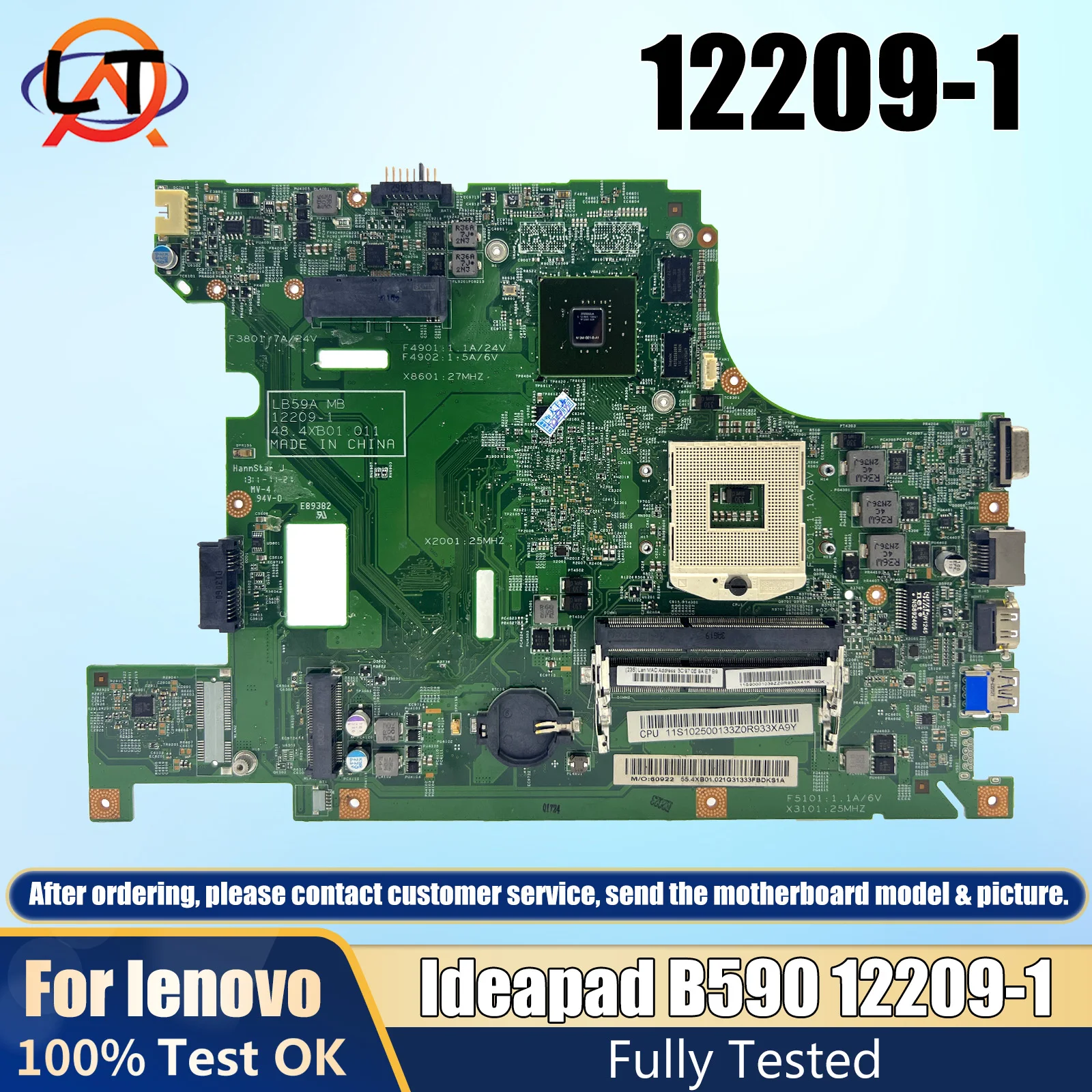 

12209-1 Notebook Mainboard For Lenovo Ideapad B590 90001038 90000419 HM70 SJTNV DDR3 Laptop motherboard tested OK