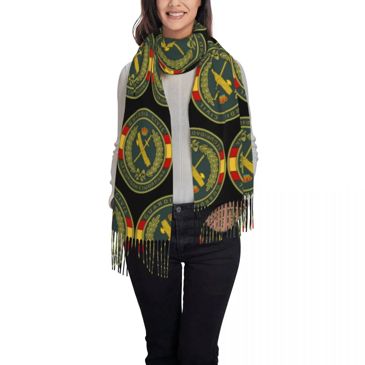 Emblem Of The Spanish Civil Guard Scarf Tassel Scarves Women Soft Warm Shawls and Wraps Large Fall Winter Shawl Wrap