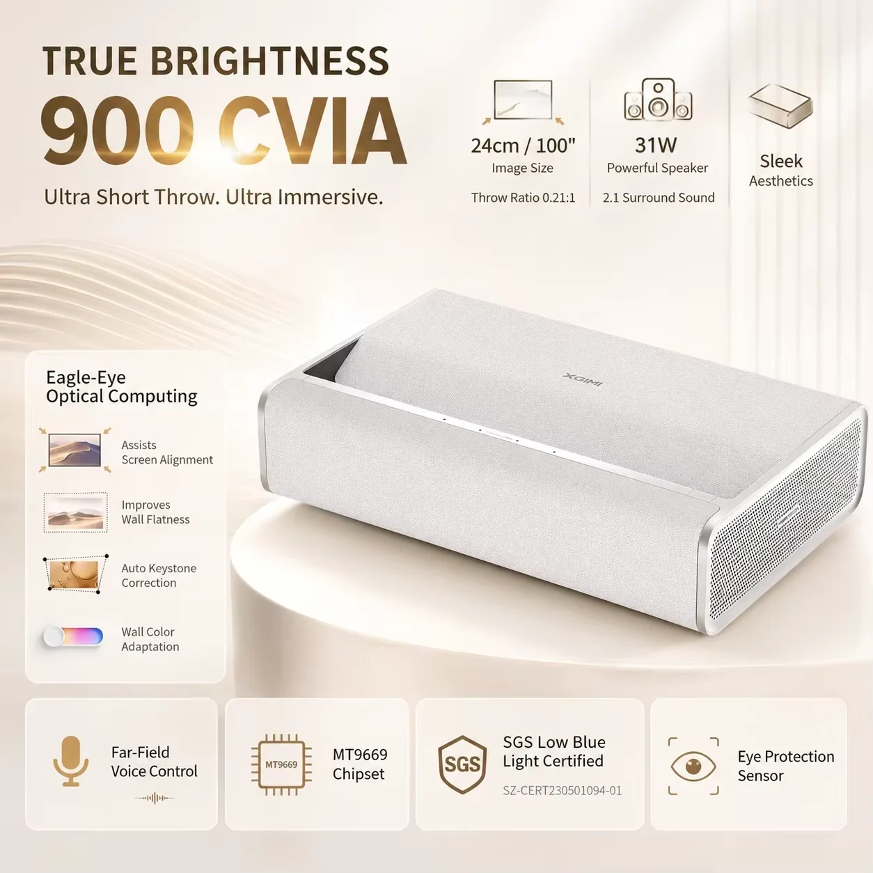 Proyector XGIMI M1, proyección de corta distancia, Full HD, 5000 lúmenes, Android 11, DMD de 0,33", enfoque automático, 3D, Smart TV, WiFi
