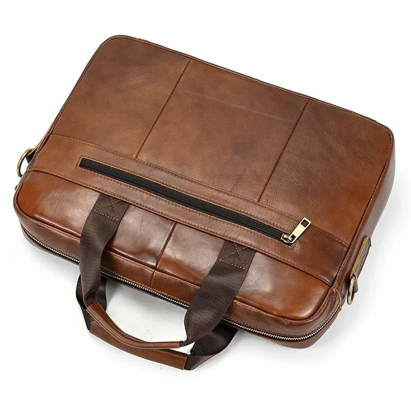 Men's Leather Briefcase, Large Capacity Retro Business Shoulder Messenger Bag, Portable Notebook Computer Bag